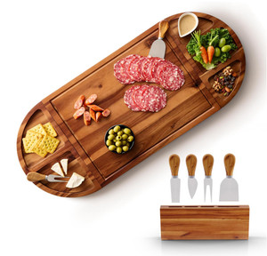 <span class=keywords><strong>Hot</strong></span> bán Durable 30 inch lớn Keo Gỗ charcuterie Hội Đồng Quản trị bằng gỗ pho mát Hội Đồng Quản trị khay với 4 dao đặt - Product Image 1