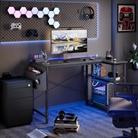 Plateforme de bureau gaming OEM surélevée pour écran, motif fibre de carbone, avec porte-gobelet et support casque, structure en acier, table d'ordinateur