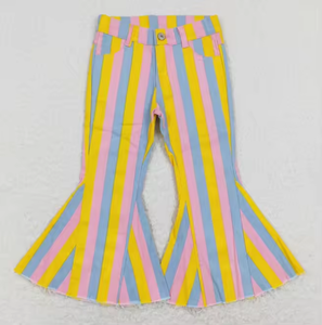 ขายส่งกางเกงยีนส์เด็กผู้หญิงสไตล์ตะวันตกสำหรับฤดูใบไม้ผลิ กางเกงขาบานลายทางหลากสี - Product Image 6