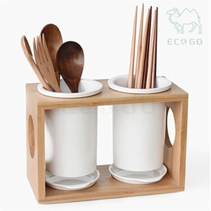Organizador de Bambú para Encimera de Cocina, Soporte para Cubiertos, Cuchillos y Tenedores con Bandeja de Drenaje - Product Image 5
