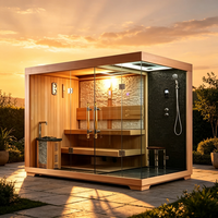 Cabine de douche électrique infrarouge avec sauna intégré, salle de douche vapeur humide intérieure combinant un sauna sec traditionnel en bois de pruche