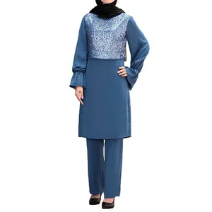 Middle East women's fashion suit sweatshirt foreign trade export Turkish style sequin two-piece dress abaya