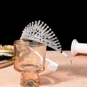 Nouvelles Demi-tiare en strass argentés, élégantes et simples, pour concours de beauté, cérémonies et soirées, accessoires pour <span class=keywords><strong>cheveux</strong></span>, tiaras et couronnes - Product Image 3