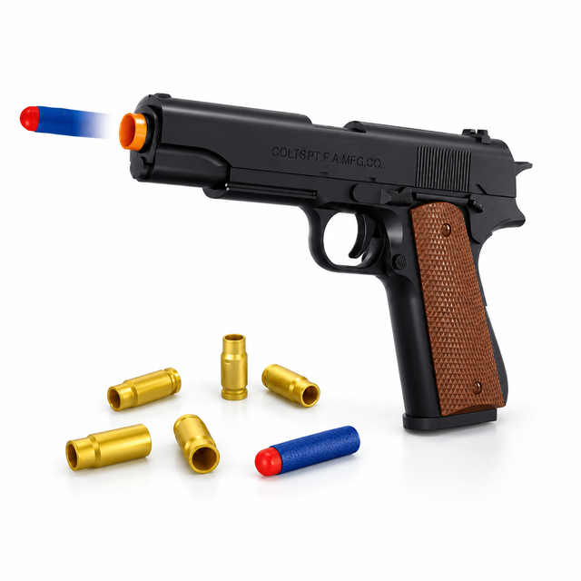 1911 Colt Shell Eject Soft Dart Blaster Wood Grain Eject Soft Eva 19cm Gun Shooting  Outdoor Play Shooting Games Toy  for Kids