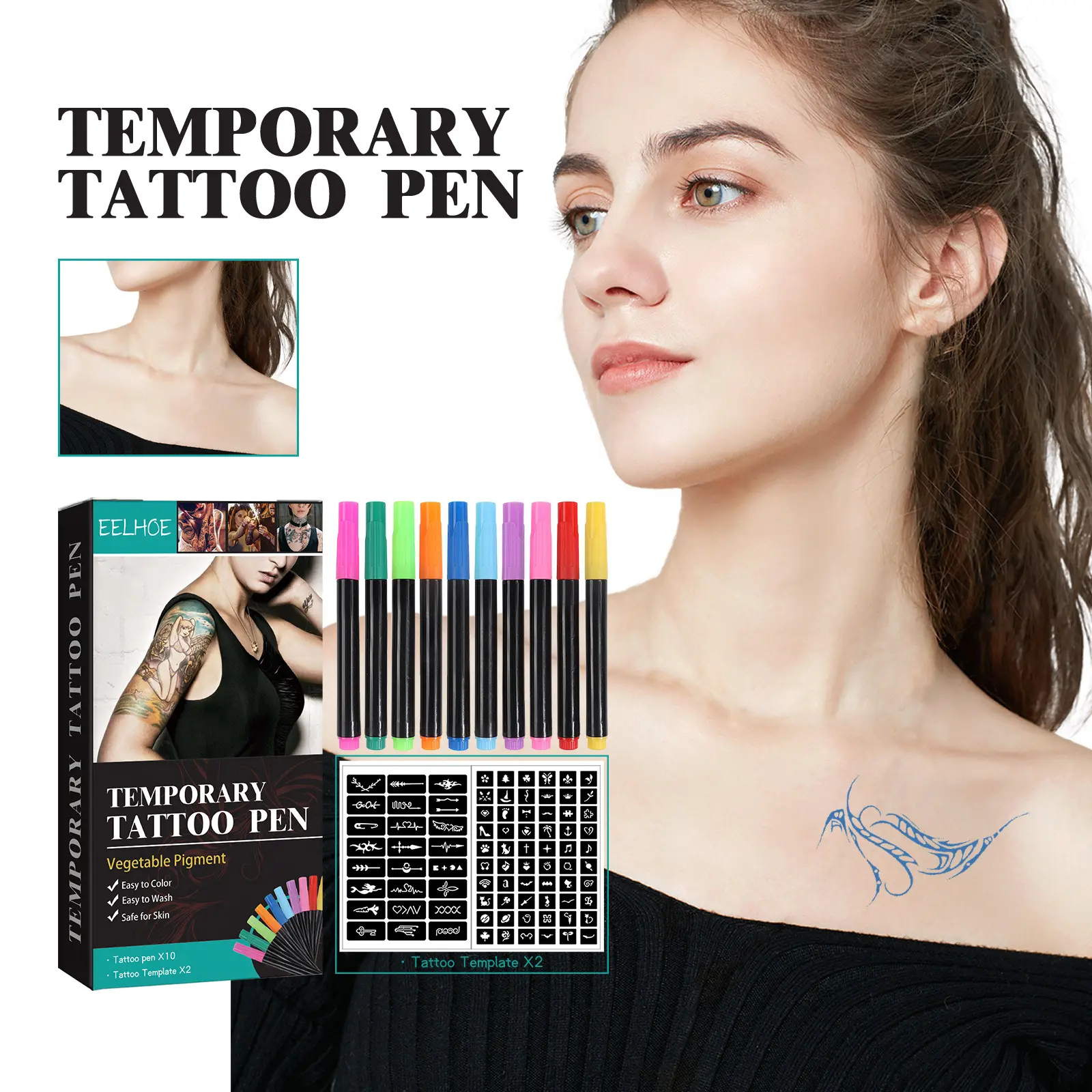 EELHOE temporärer tattoo stift anzug gesicht arm körper mehrfarbig bemalt diy make-up graffiti dekoration tattoo