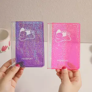 Barato promocional PVC claro láser pasaporte cubierta ID tarjeta titular caso viaje pasaporte titular para niñas