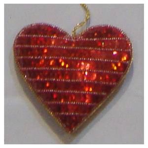 Christmas <b>Hanging</b> <b>Ornament</b> Beautiful Heart Shape With Sequence Work - Product Image 1