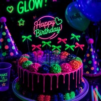 Özel Renkli Sevimli Fiyonk Şeklinde Cupcake Süsleri, Kekler, Cupcake'ler ve Tatlılar için Mükemmel Dekorasyon, Neon Parti ve Gece Kutlamaları için.