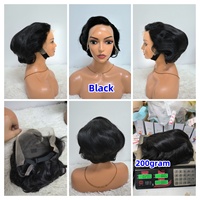 Perruques Courtes Pixie Letsfly 26$ Promotion, 200g Full 13x4 Lace Frontale Cheveux Humains 100% Couleur Brun Balayage, 10 Pouces en Gros