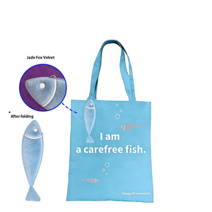 <b>Foldable</b> Reusable Shopping Tote <b>Bag</b> Cute Ocean Fish Design Eco Friendly Canvas Handbag Portable Grocery <b>Bag</b> For Daily Use - Product Image 1