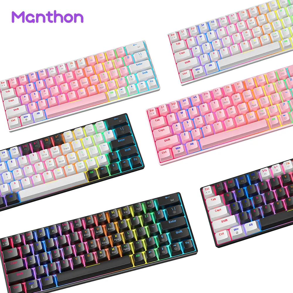 Fashion 64 Keys Keyboard 60% RGB LED Backlit Mechanical Keyboard Teclado Gamer Wired Ergonomic Mini Gaming Keyboard