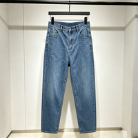 Jean en denim bleu moyen durable, coupe droite classique, brodé, style streetwear vintage rétro, pour homme, années 90