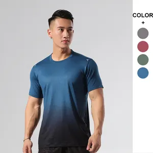Hızlı kuru dört yönlü streç tişört spor en İyi egzersiz degrade düzenli Fit Jogger Man Tech gömlek