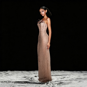 <span class=keywords><strong>Robe</strong></span> longue <span class=keywords><strong>de</strong></span> soirée élégante pour femme, <span class=keywords><strong>rose</strong></span> poudré à pois, avec détails floraux 3D et ourlet sirène - Product Image 1