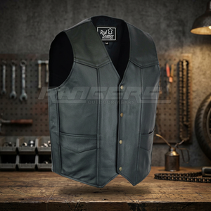 <b>Mens</b> Genuine <b>Leather</b> <b>Vest</b> V Neck Single Breasted Moto Biker Waistcoat Sleeveless Regular Fit Autumn <b>Mens</b> Fashion Winter Jackets - Product Image 2