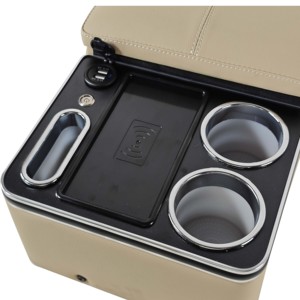 Reposabrazos Universal CARFU de Fábrica con Carga Inalámbrica/Luz LED/2 Puertos USB/Doble Portavasos, Kits Interiores Modernos en Color Beige - Product Image 3