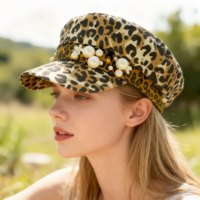Gorras Newsboy con Estampado de Leopardo y Detalles de Perlas, Estilo Vintage, para Fiestas y Conciertos, para Chicas, Venta al Por Mayor