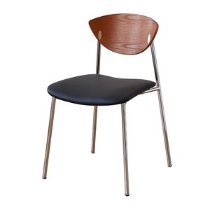 Chaise de salle à manger vintage en bois massif, siège noir rembourré, acier inoxydable, style nordique, pour adultes - Product Image 4