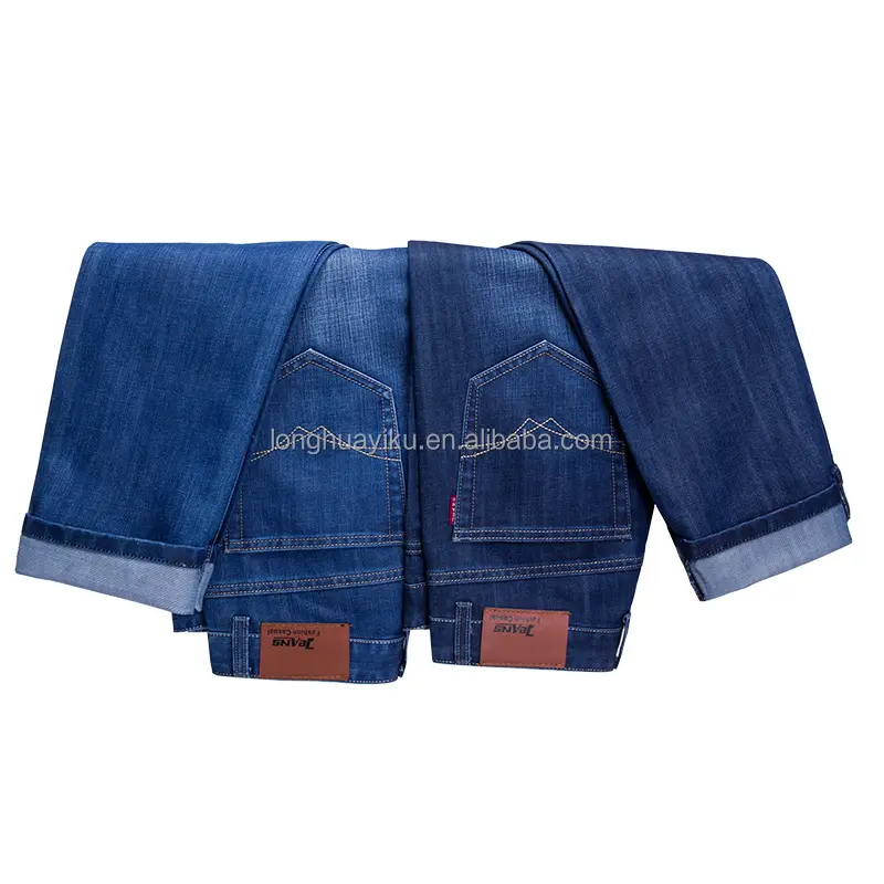 Pantalones vaqueros elásticos de pierna recta para hombre, baratos de fábrica al por mayor, pantalones vaqueros sueltos para hombre de mediana edad y jóvenes, pantalones azules informales