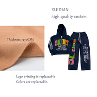 Ensemble Jogging Décontracté 2 Pièces en Coton pour Garçons 2026 – Style Urbain Personnalisé, Sweat-shirt en Tissu Doux, Ensemble à Capuche Oversize pour l'Extérieur, Hiver et Automne