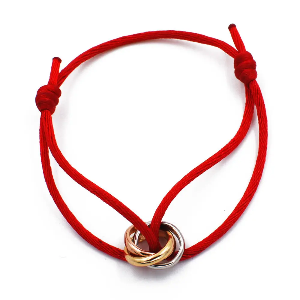 New Design Three Color Gold Rose Gold Silver Stainless Steel Ring Charm Red String Bracelet