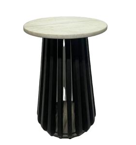 Table d'appoint ronde moderne avec plateau en marbre et base en fer cannelé noir, collection de meubles contemporains à prix de gros - Product Image 1