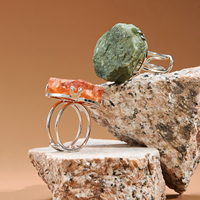 Bagues en pierre précieuse d'agate de Druzy naturelle, anneaux réglables en Agate de Druzy avec bord doré, bague en pierre de Quartz solaire blanche