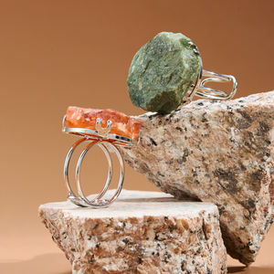 Anelli in pietra preziosa naturale di agata <span class=keywords><strong>Druzy</strong></span> anelli regolabili in agata <span class=keywords><strong>Druzy</strong></span> anello in pietra di quarzo solare bianco con bordi in oro - Product Image 3