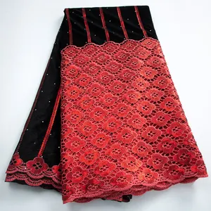 3393 Sequins African Velvet Lace Fabric Red French Net Lace Fabric Sequins Velvet Fabric High Quality Lace For Party