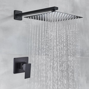 Ensemble <span class=keywords><strong>de</strong></span> robinetterie <span class=keywords><strong>de</strong></span> douche noir mat OEM&ODM en gros, avec douchette blanche 8"/10"/12"/<span class=keywords><strong>16</strong></span>" et robinet mural en laiton noir pour salle <span class=keywords><strong>de</strong></span> bain - Product Image 1