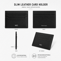 Porte-cartes en cuir noir minimaliste et fin avec texture croisée et fentes horizontales pour projets de cadeaux d'entreprise