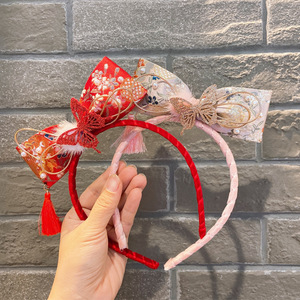 Accesorios chinos para <span class=keywords><strong>niñas</strong></span>, diadema cheongsam roja de Año Nuevo chino para niños, <span class=keywords><strong>flores</strong></span> y mariposas con borlas, diadema - Product Image 5