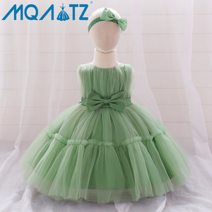Mqatz 4 Năm Sơ Sinh Bé Gái Ăn Mặc Puffy Không Tay Trẻ Em Wedding Dress Với Headband Miễn Phí L2066xz - Product Image 2