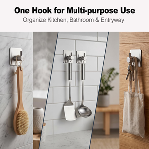 Ganchos Adhesivos Resistentes para Pared, Paquete de 4, Ganchos de Acero Inoxidable Impermeables para Baño, para Colgar Abrigos, Sombreros, Toallas, Batas - Product Image 3