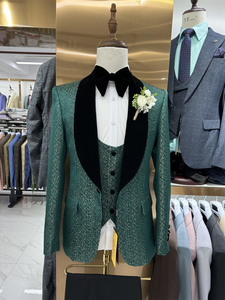 Châle O col hommes Slim Fit brillant affaires <span class=keywords><strong>3</strong></span> <span class=keywords><strong>pièces</strong></span> brillant <span class=keywords><strong>bleu</strong></span> un bouton smoking hommes costumes de mariage MSS725 - Product Image 4