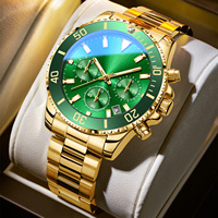 Montre de luxe en acier inoxydable plaqué or, montre de sport pour homme, étanche, lumineuse, multifonction, montre-bracelet à quartz pour l'extérieur et les affaires