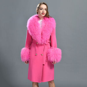 जेक्सवाचर शीतकालीन बेल्ट वाला हैंडमेड डबल सामना कश्मीरी ट्रेंच कोट लक्जरी असली मोंगोलियन मेमने फर कॉलर महिला ऊन लंबे कोट - Product Image 6