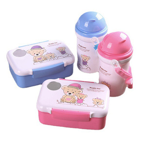 Children's Plastic Lunch Box And Water Bottle Set Cartoon Bear Design For 2-4 Years Kids Powder Blue Pink - Product Image 5