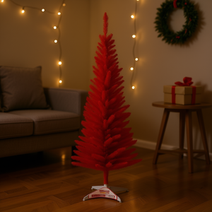 Árbol de Navidad artificial de 1.5 m, rojo, de plástico, para interiores, decoración para espacios pequeños - Product Image 2