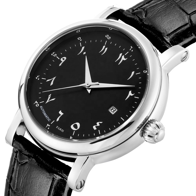 Luxury Muslim Islamic Arabic Dial Automatic Wristwatches Waterproof Leather Arabic Mechanical Watches Men Wrist
