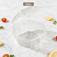 Emballage en blister hexagonal à charnière en PET/PP de qualité alimentaire, conteneur à emporter personnalisable, capacité de 500, 750, 1000 ml