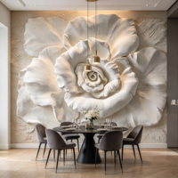 Wallpaper Mural Kustom 3D Motif Bunga Mawar Plester Putih, Wallpaper Latar Belakang TV Ruang Tamu, Dinding Fitur Lorong Mewah