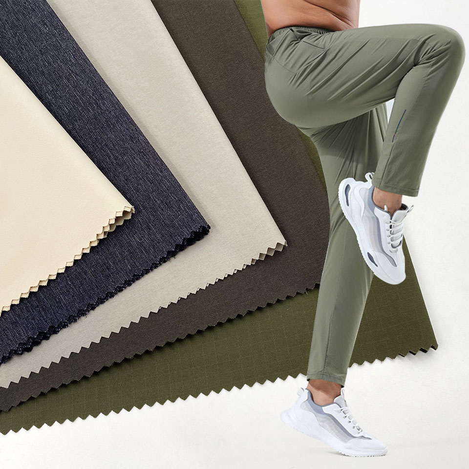 90-180gsm customized Color quick dry fit 4 Way Stretch 90% Nylon 10% Spandex Fabric for Men Pants jacket
