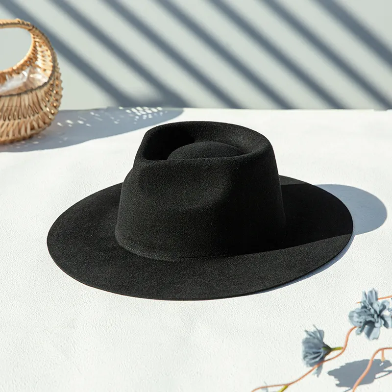 Linglong personnalisé 100% australien laine feutre chapeau corps rigide large chapeau en gros Fedora dur bord chapeaux pour les femmes