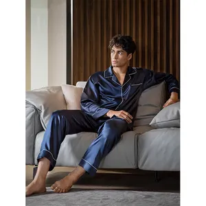 High quality 100% mulberry silk sleepwear set luxury loose and comfortable gift mens silk pajamas