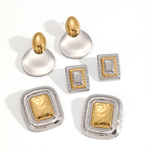 <b>Stud</b> <b>Earrings</b> Geometric Two Tone Gold Plated Zinc Alloy For Women Gift Fashion Jewelry TE60332 M - Product Image 3