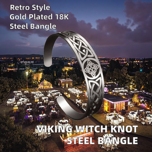 Bracelet jonc nœud de sorcière viking, amulette vintage celtique nordique en acier inoxydable, bijou de mode pour femme - Product Image 3
