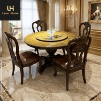 Ensemble table et chaises de salle à manger antique, style vintage, plateau en marbre, personnalisable, mobilier royal européen en acajou, inspiré des hôtels italiens