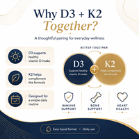 Vitamina D3 K2 Líquida Premium 125mcg Colecalciferol con Vitamina K2 MK-7 100mcg para Apoyo Cardiovascular y de la Salud del Corazón, a Granel