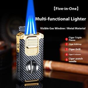 Allume-cigare direct portable cinq-en-un de style design moderne coupe-métal en forme de V intégré <span class=keywords><strong>carburant</strong></span> butane multifonction créatif - Product Image 3